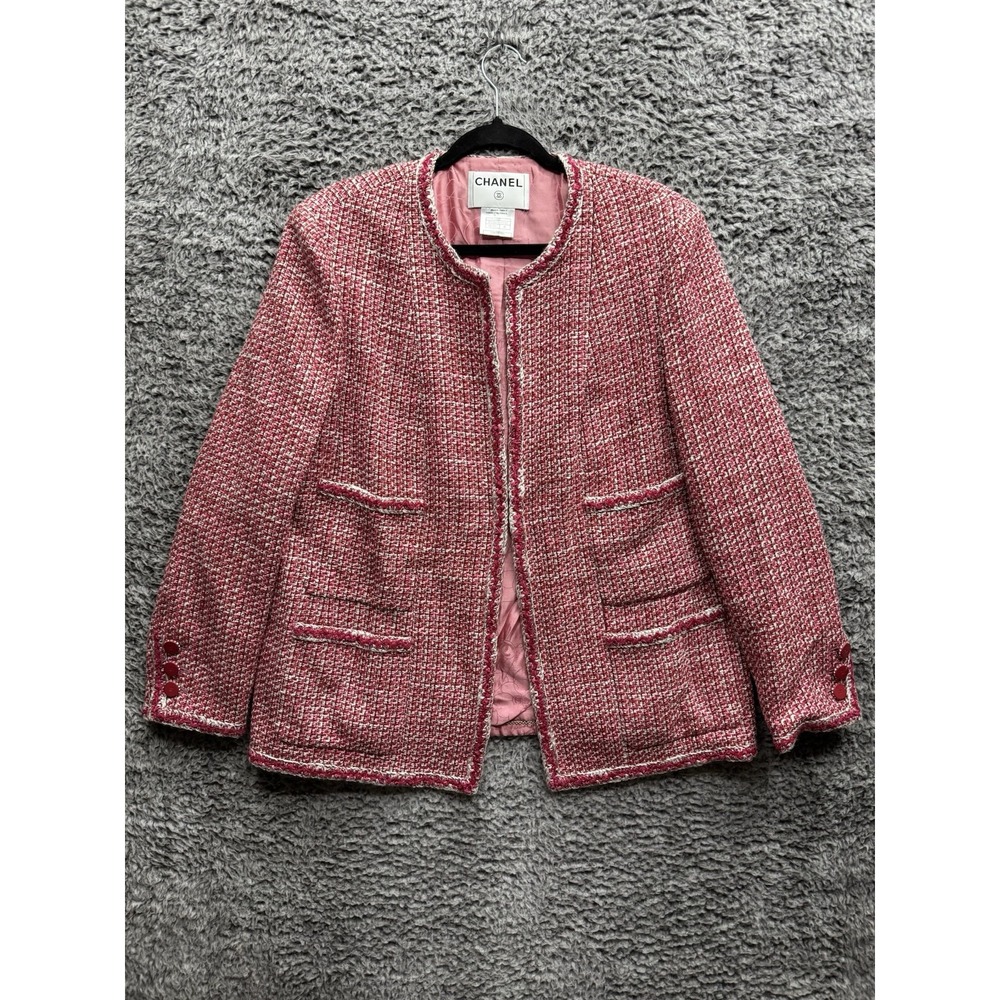 Vintage CHANEL Red Tweed Blazer Size 46 P19117